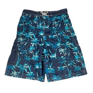 Palm Print Swim Trunks Boys Blue Size XLarge 18